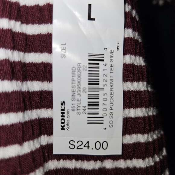 NWT SO Burgundy Horizontal Stripe Short Sleeve Pucker Knit Top - Picture 3 of 3